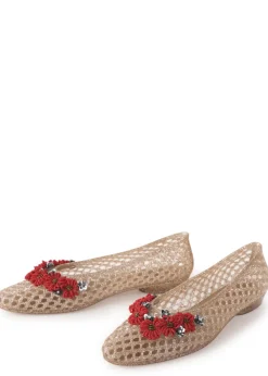 Flower-embellished jelly ballet flats
