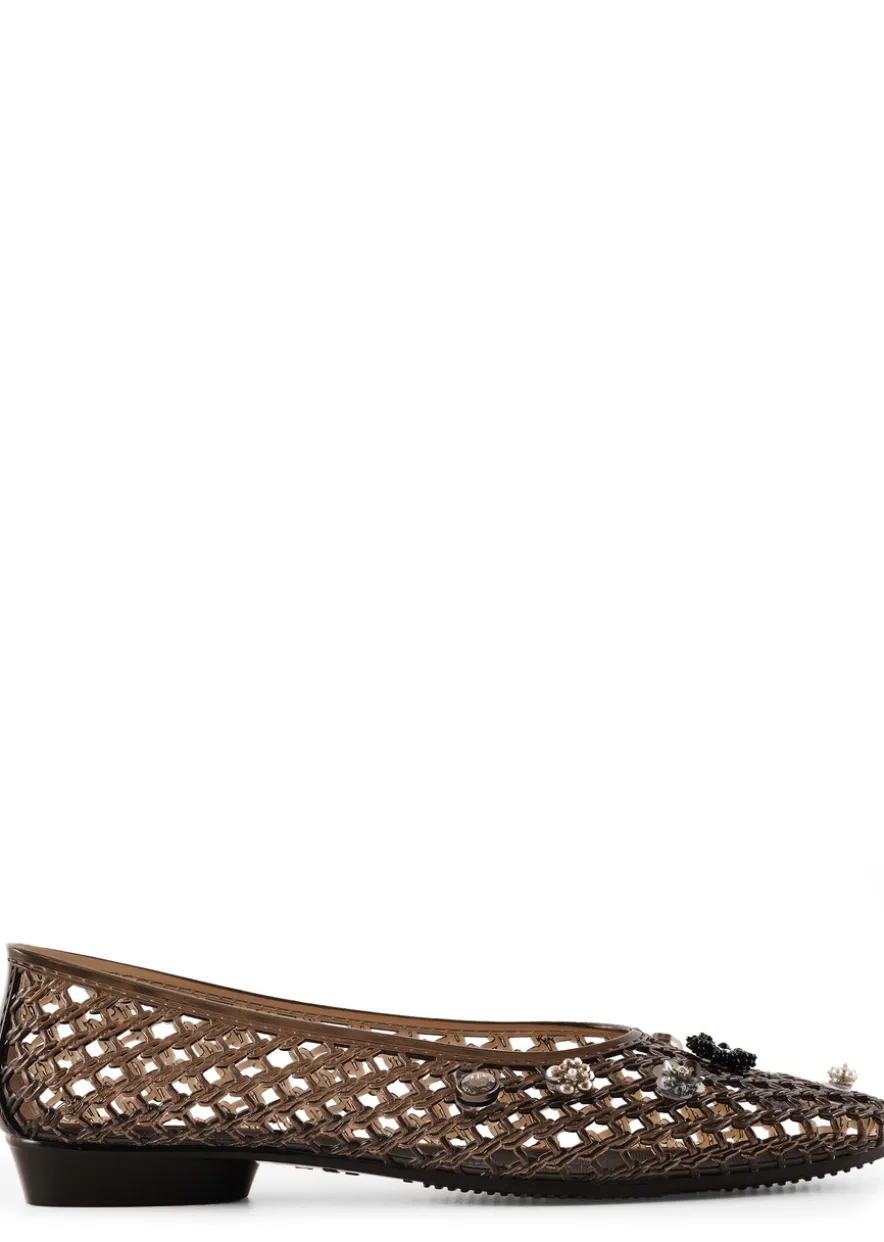 Flower-embellished jelly ballet flats