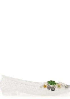 Flower-embellished jelly ballet flats