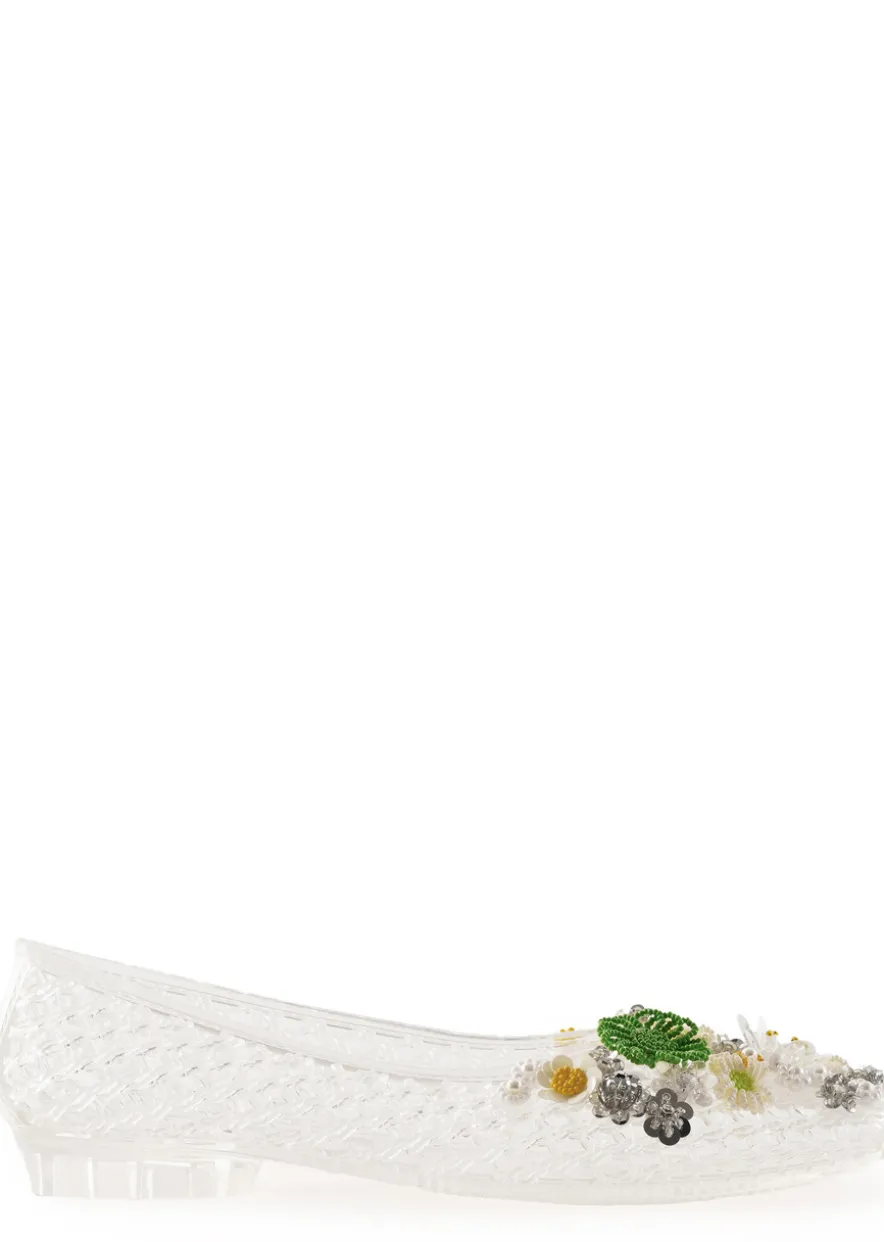 Flower-embellished jelly ballet flats