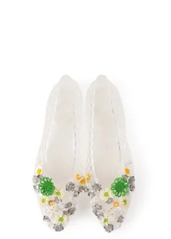 Flower-embellished jelly ballet flats
