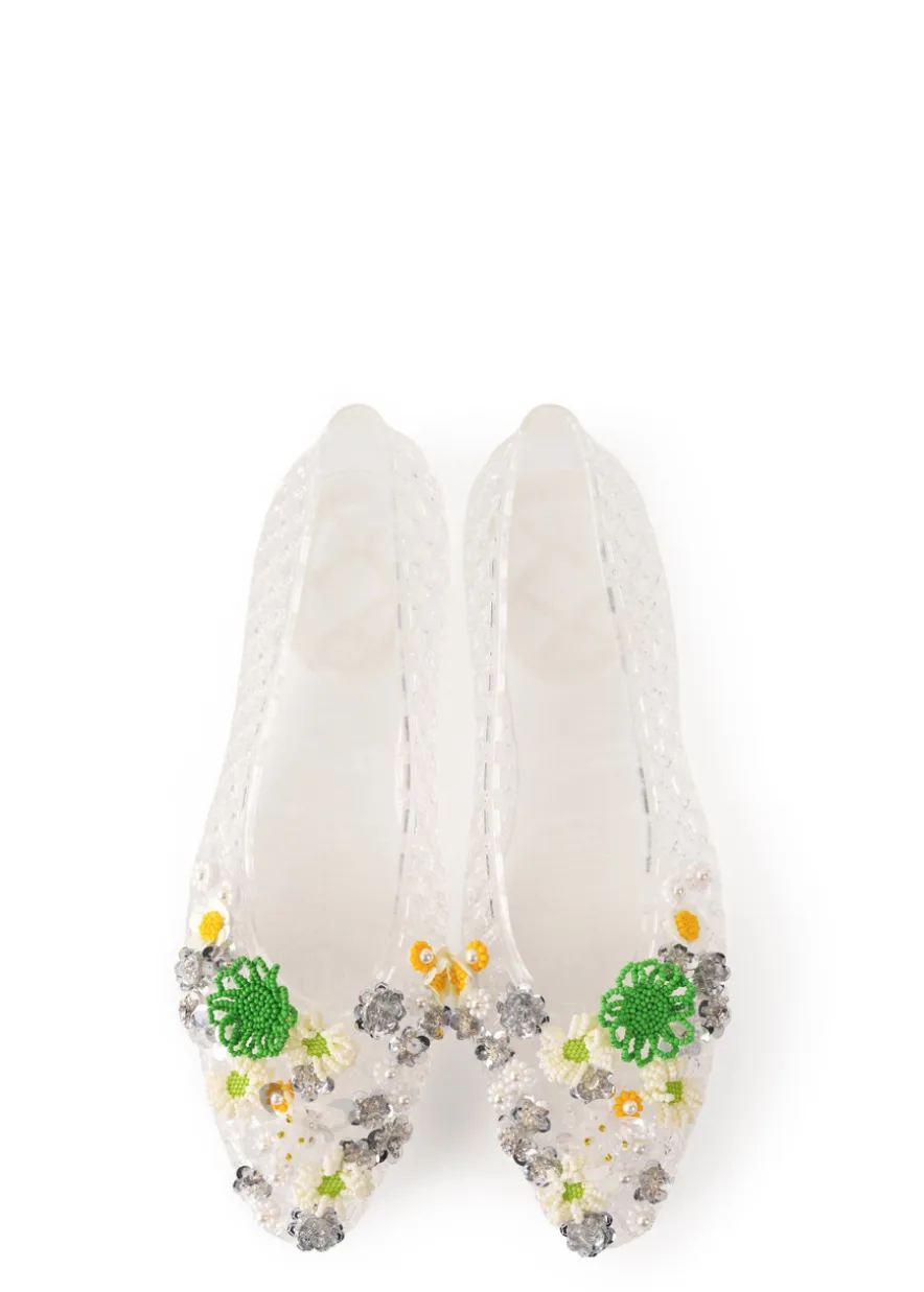 Flower-embellished jelly ballet flats