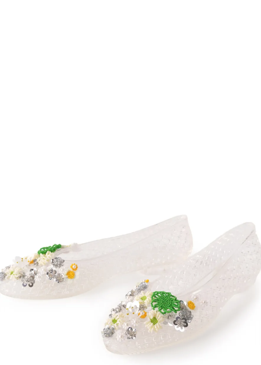 Flower-embellished jelly ballet flats
