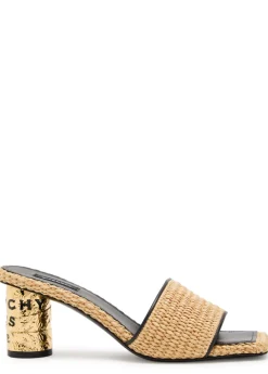 65 foil-effect heel raffia mules
