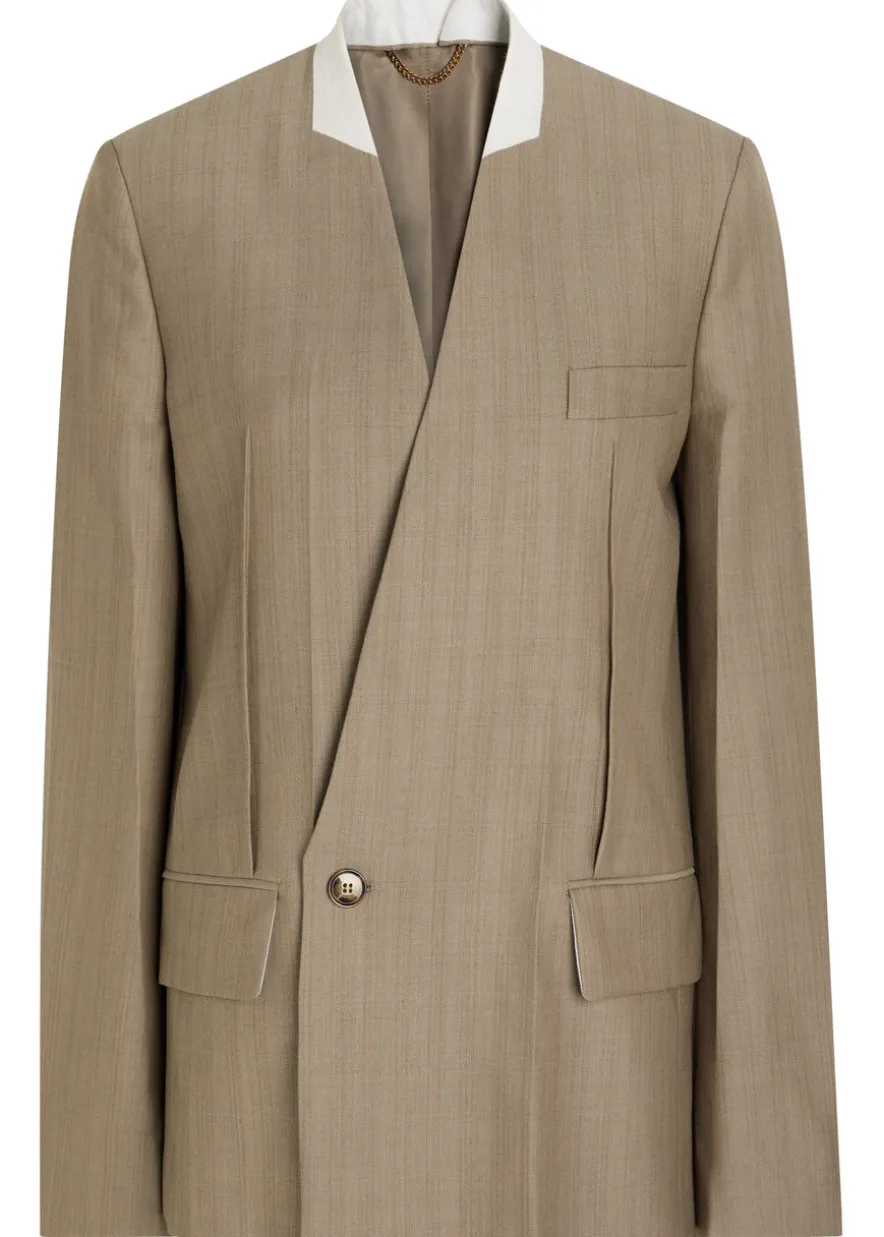 Folded-collar double-breasted wool jacket