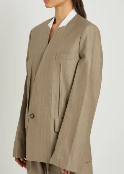 Folded-collar double-breasted wool jacket