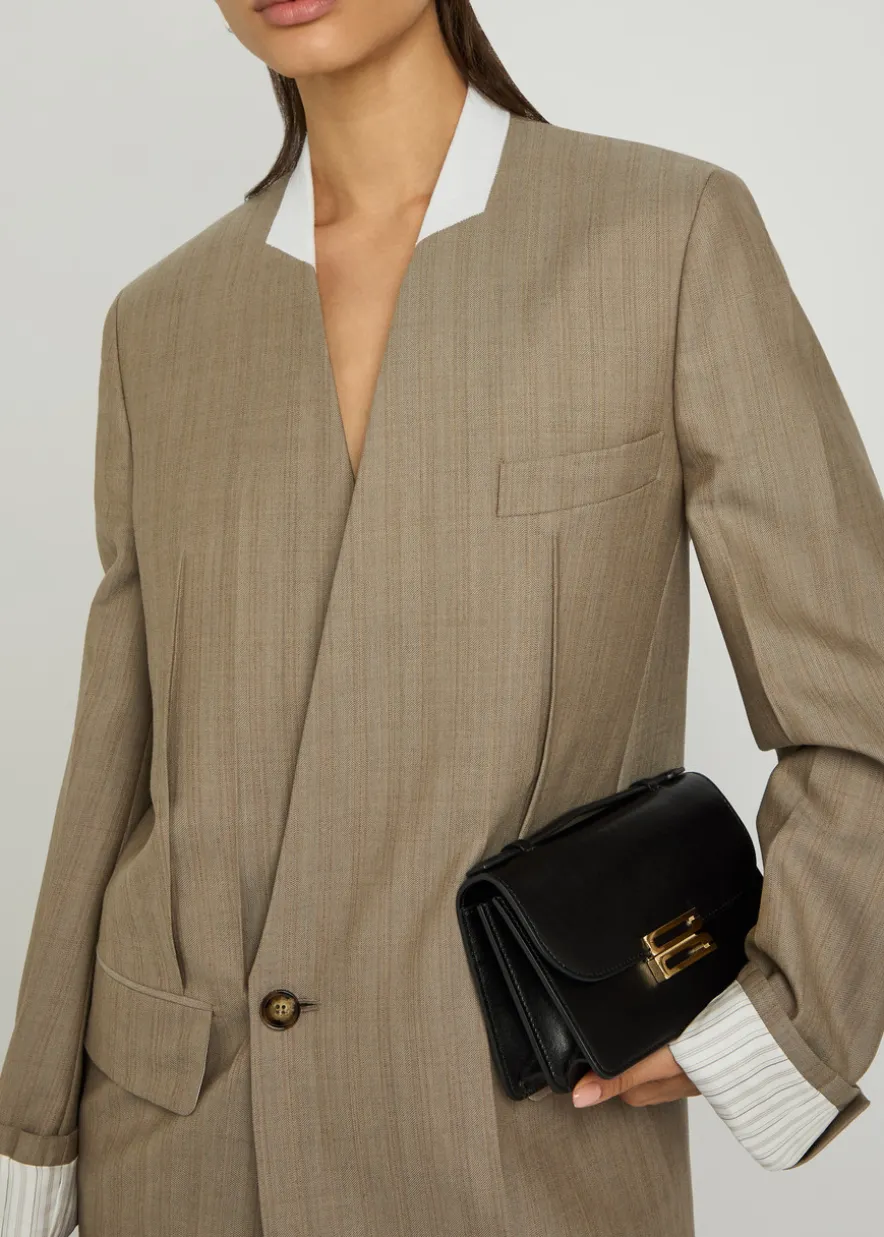 Folded-collar double-breasted wool jacket