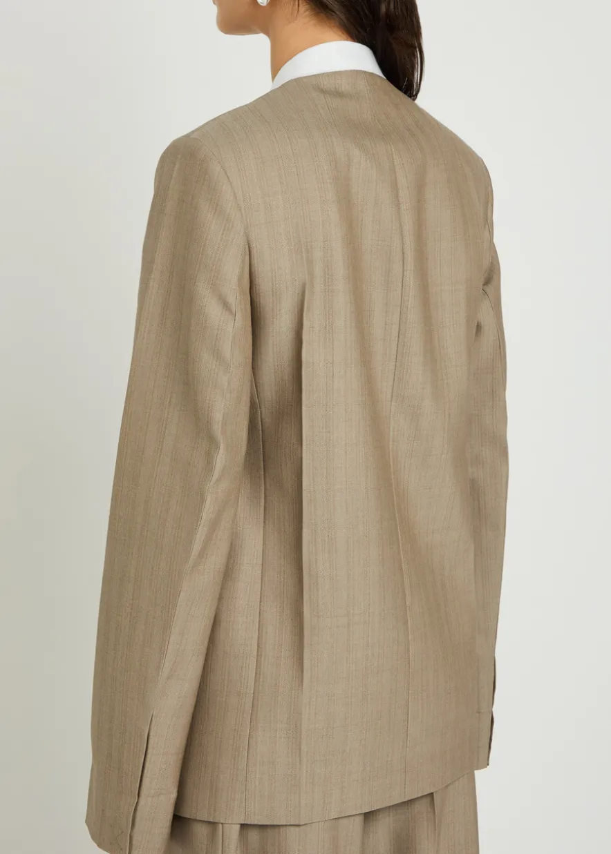 Folded-collar double-breasted wool jacket