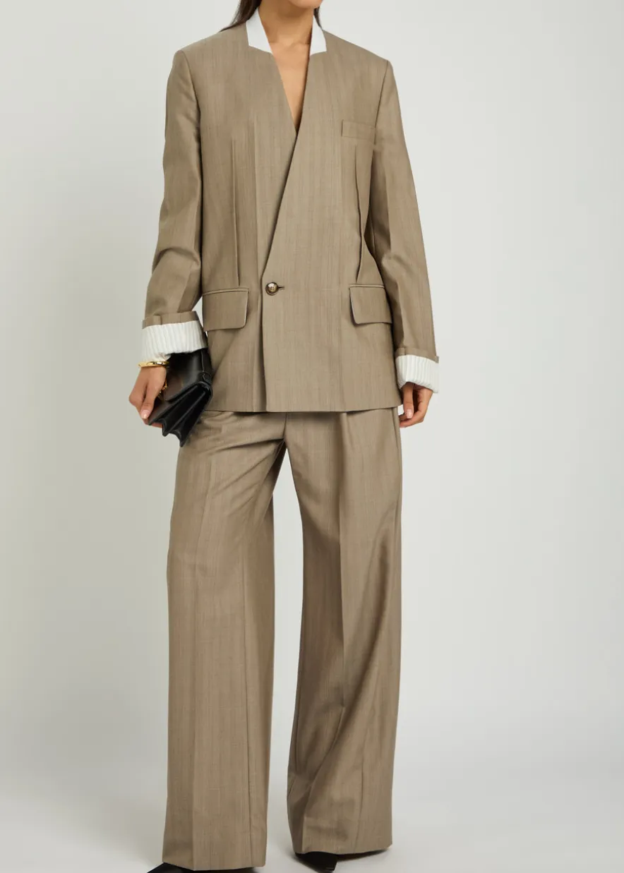 Folded-collar double-breasted wool jacket