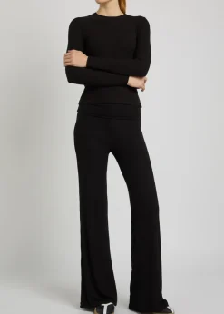 Fold over flared-leg stretch-modal trousers