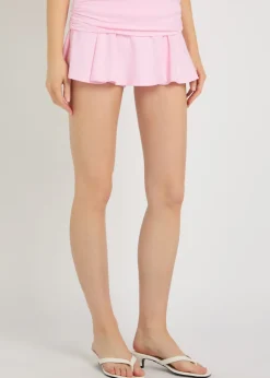 Foldover stretch-cotton mini skort