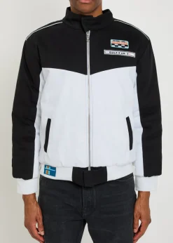 Formula appliquéd padded canvas bomber jacket