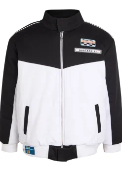 Formula appliquéd padded canvas bomber jacket
