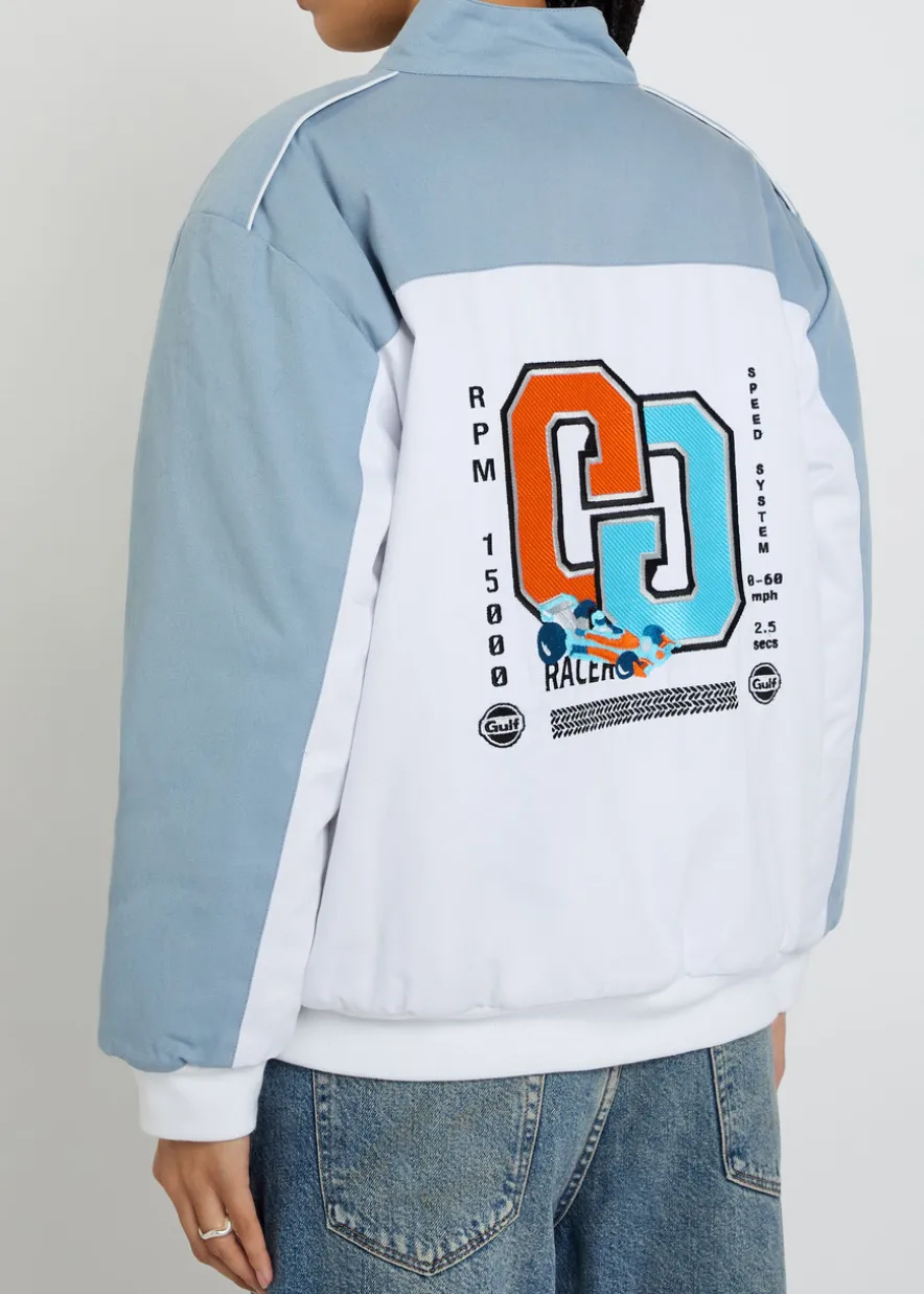 Formula appliquéd padded cotton bomber jacket