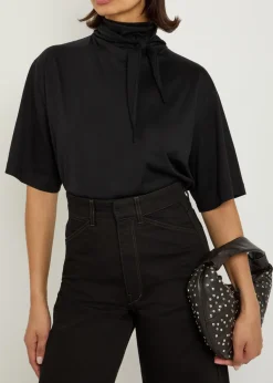 Foulard-neck cotton T-shirt