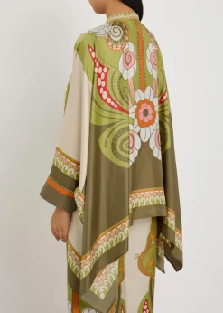 Foulard printed asymmetric silk shirt