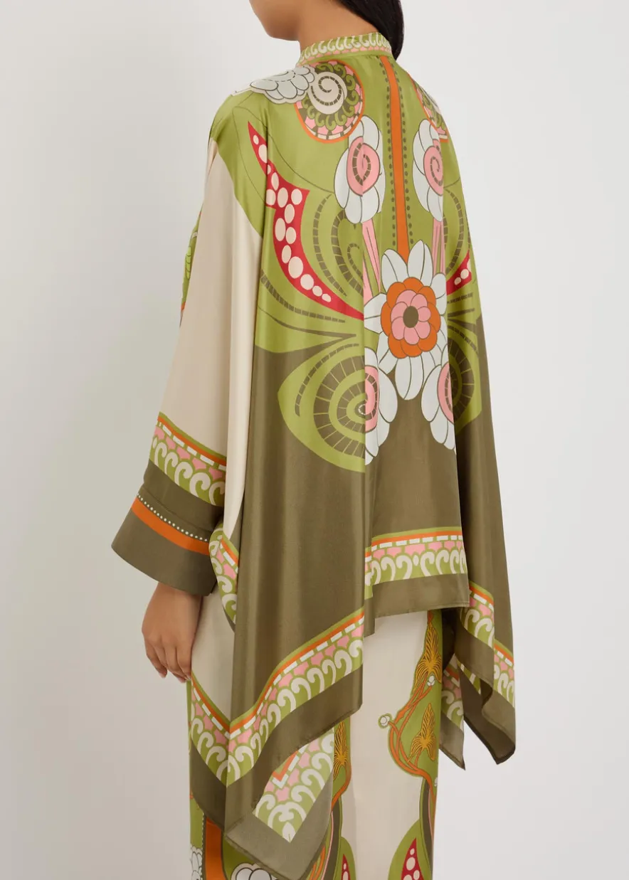 Foulard printed asymmetric silk shirt