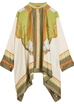 Foulard printed asymmetric silk shirt