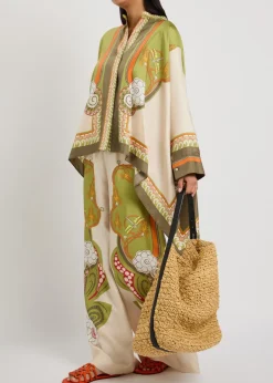 Foulard printed asymmetric silk shirt