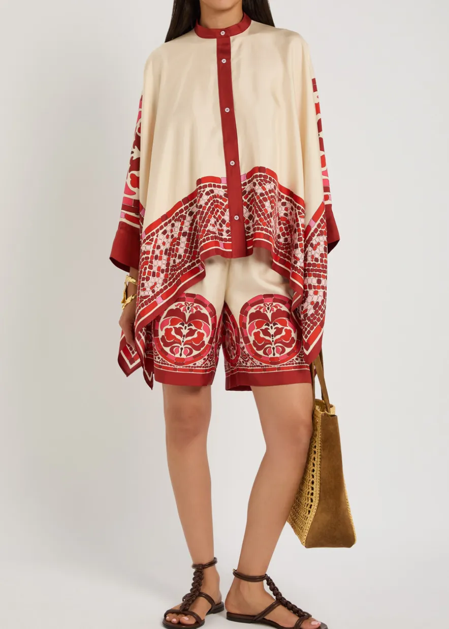 Foulard printed silk-satin blouse