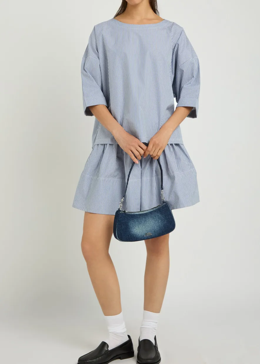 Fousta striped cotton-poplin mini skirt