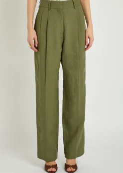Fox pleated straight-leg linen trousers
