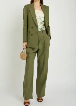 Fox pleated straight-leg linen trousers