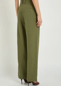 Fox pleated straight-leg linen trousers