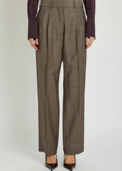 Fox pleated straight-leg wool-blend trousers