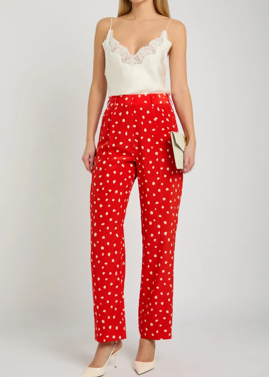 Fox polka-dot straight-leg silk trousers