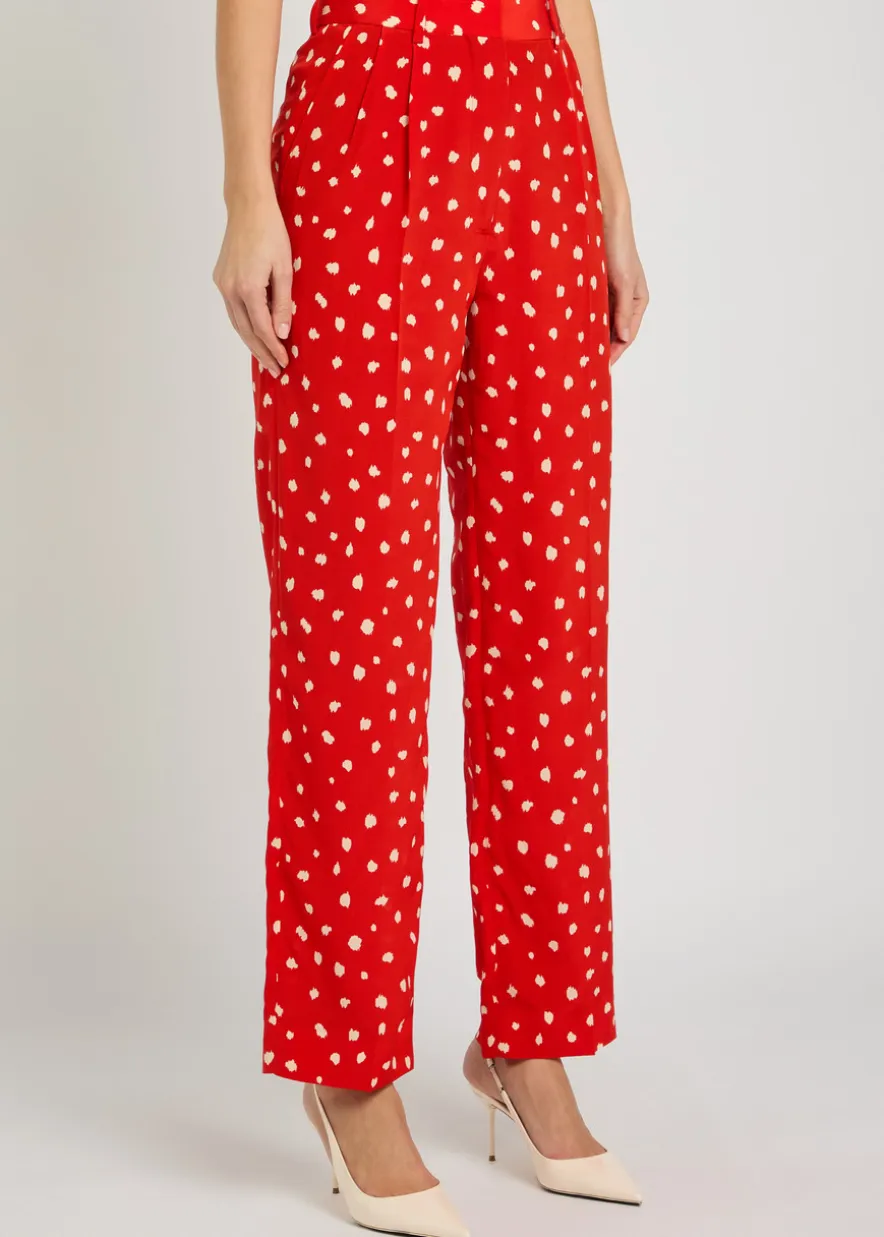 Fox polka-dot straight-leg silk trousers