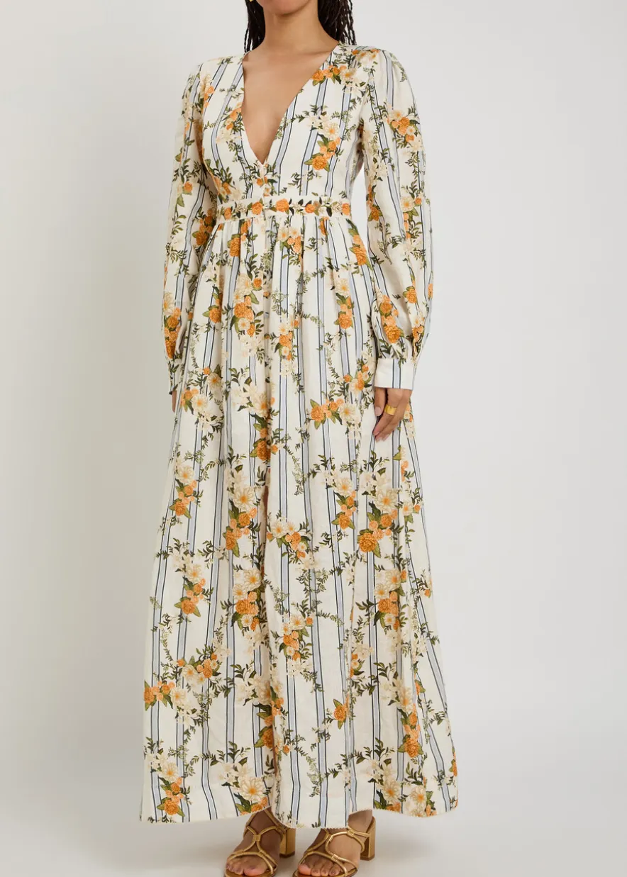 Frambuesa floral-print linen maxi dress