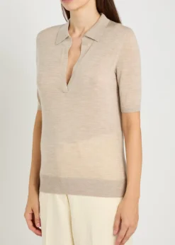 Frank cashmere and silk-blend polo top