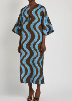 Frankie wavy-print linen midi dress