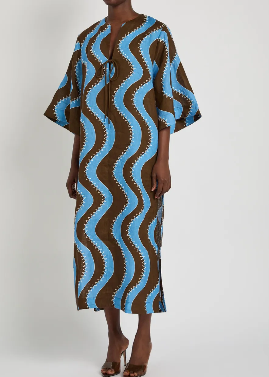 Frankie wavy-print linen midi dress