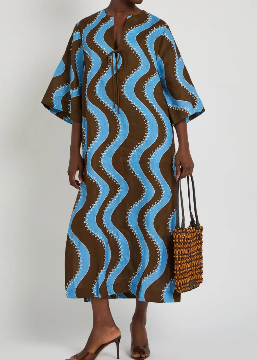 Frankie wavy-print linen midi dress