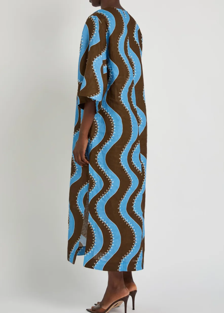 Frankie wavy-print linen midi dress