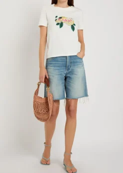 Frayed denim shorts