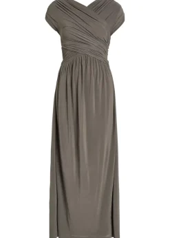 Freja cross-over ruched stretch-jersey midi dress