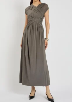 Freja cross-over ruched stretch-jersey midi dress