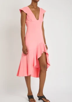 Frill asymmetric woven midi dress