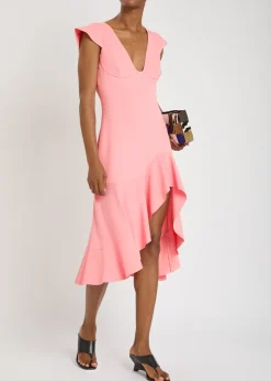 Frill asymmetric woven midi dress