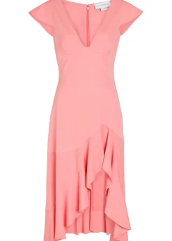 Frill asymmetric woven midi dress