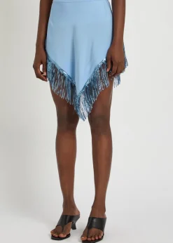 Fringed chains asymmetric woven skirt