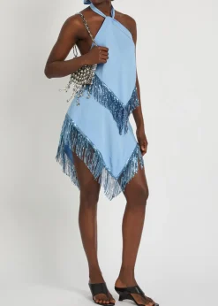 Fringed chains asymmetric woven skirt
