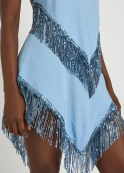 Fringed chains asymmetric woven skirt