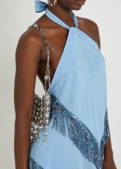 Fringed chains asymmetric woven top