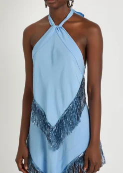 Fringed chains asymmetric woven top