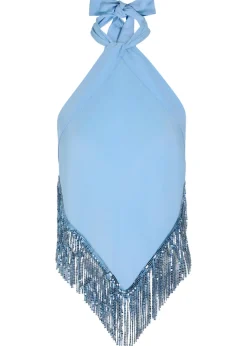 Fringed chains asymmetric woven top