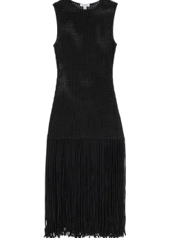 Fringed open-knit midi dress